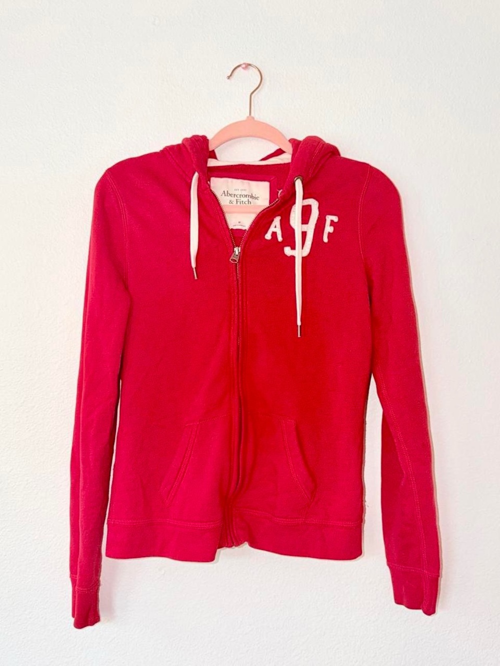 Y2K Abercrombie & Fitch Women's Red Zip-Up Hoodie